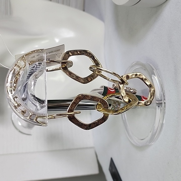 Gold Rhodium Plated Flat Chain Link Hammered Style Bracelet New - Picture 3 of 6